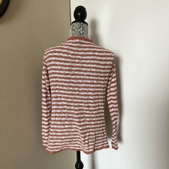 ✨2/$10✨ Forever 21 Amber Orange and White Striped Loose Knit Cardigan - Picture 2 of 6